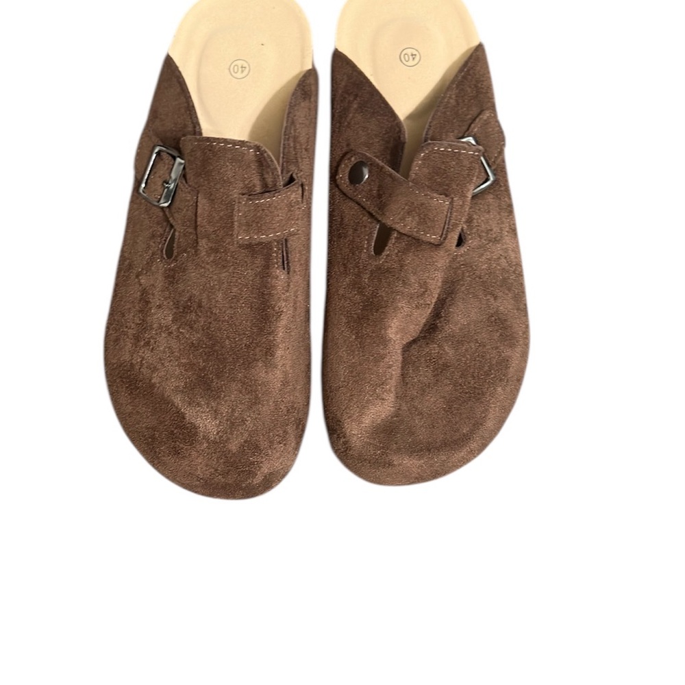 Brown Suede Slip-On Clogs